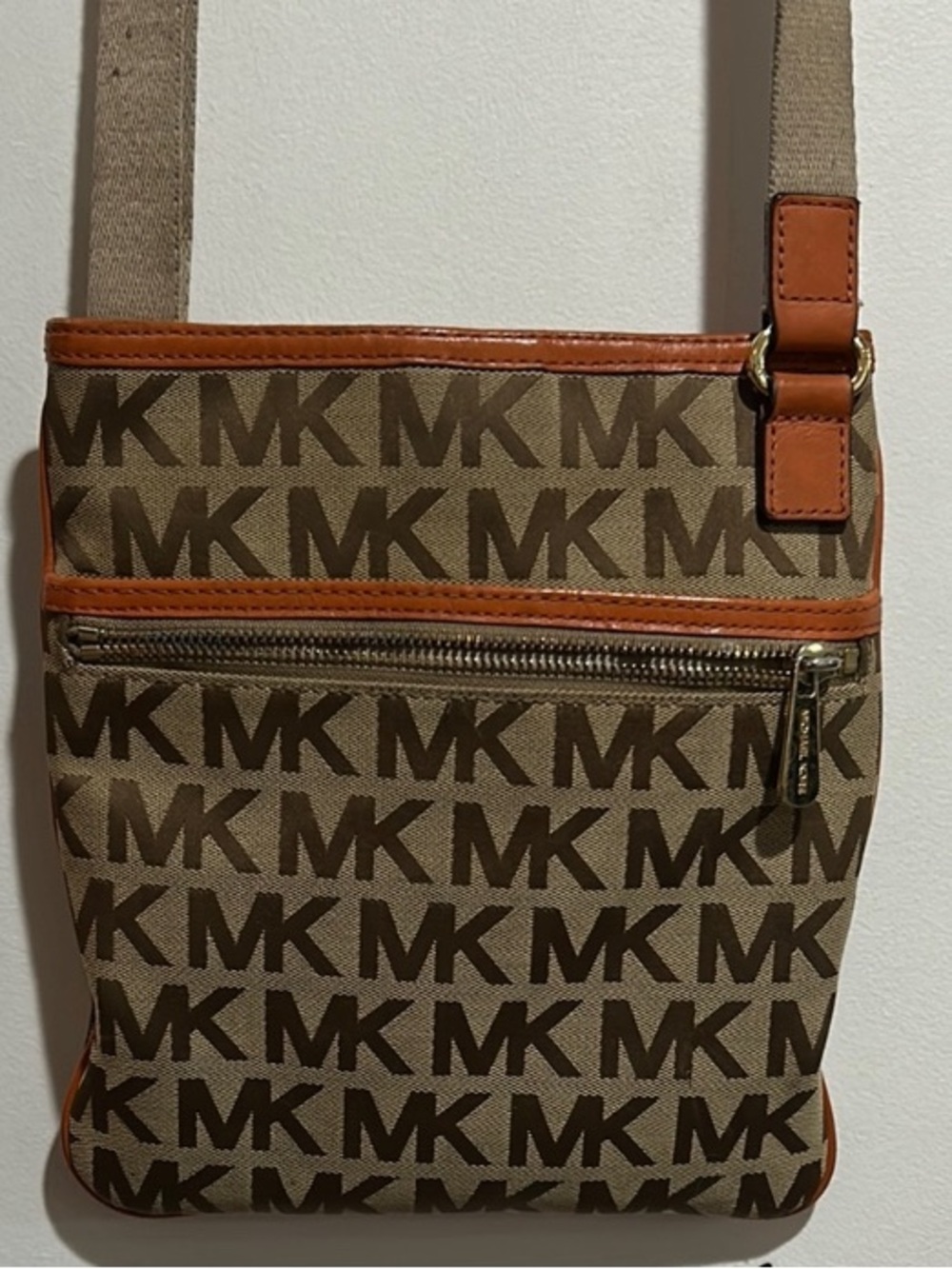 Michael Kors Brown MK Logo Belt Bag with Orange Trim